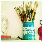 Grandfather's OLD and awesome coffee can with my brushes