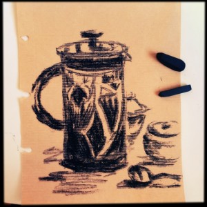 Morning Coffee, quick charcoal sketch