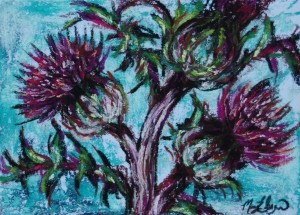 Thistle, 5x7 pastel on card