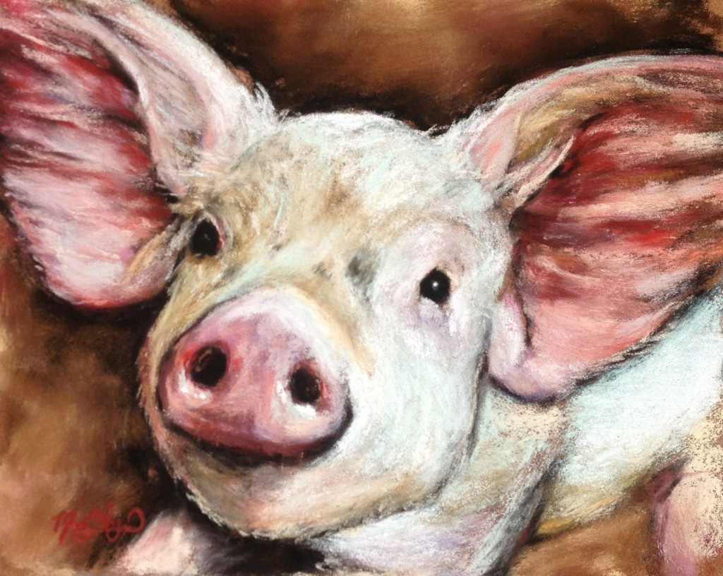 "Oink," 8x10 soft pastel on card, sold