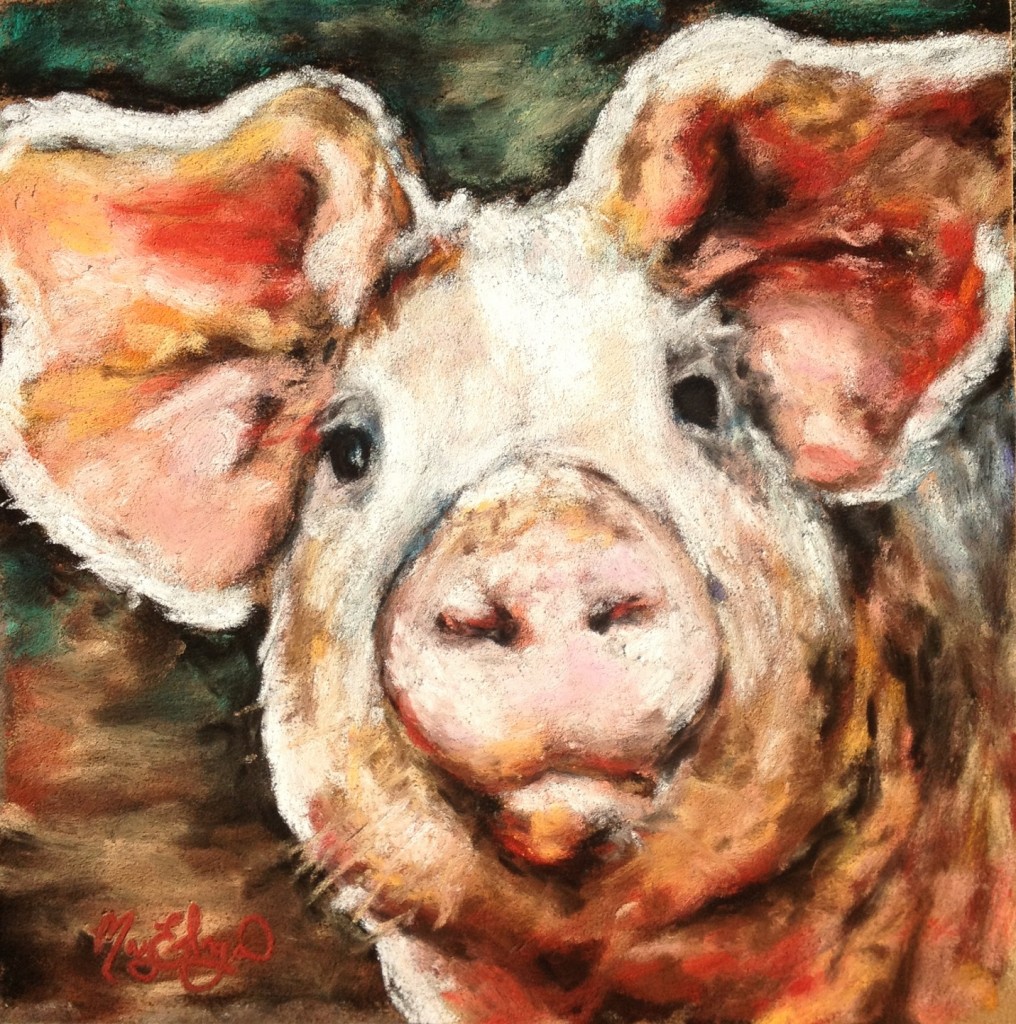 "This Little Piggy," 8x8 soft pastel