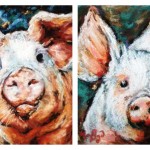 Pair of pigs, pastels on card