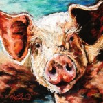 Muddy Pig, 8x8 pastel on card