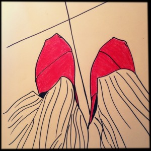 Red Shoes & Linoleum, marker & colored pencil
