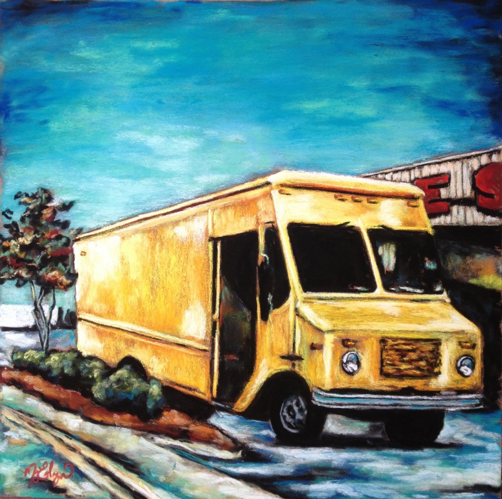 Yellow Truck, 15x15 pastel