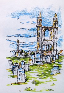 St. Andrews Cathedral, Scotland: marker, colored pencil & ink doodle