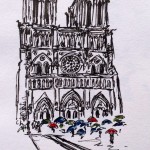 Notre Dame, colored pencil & ink doodle