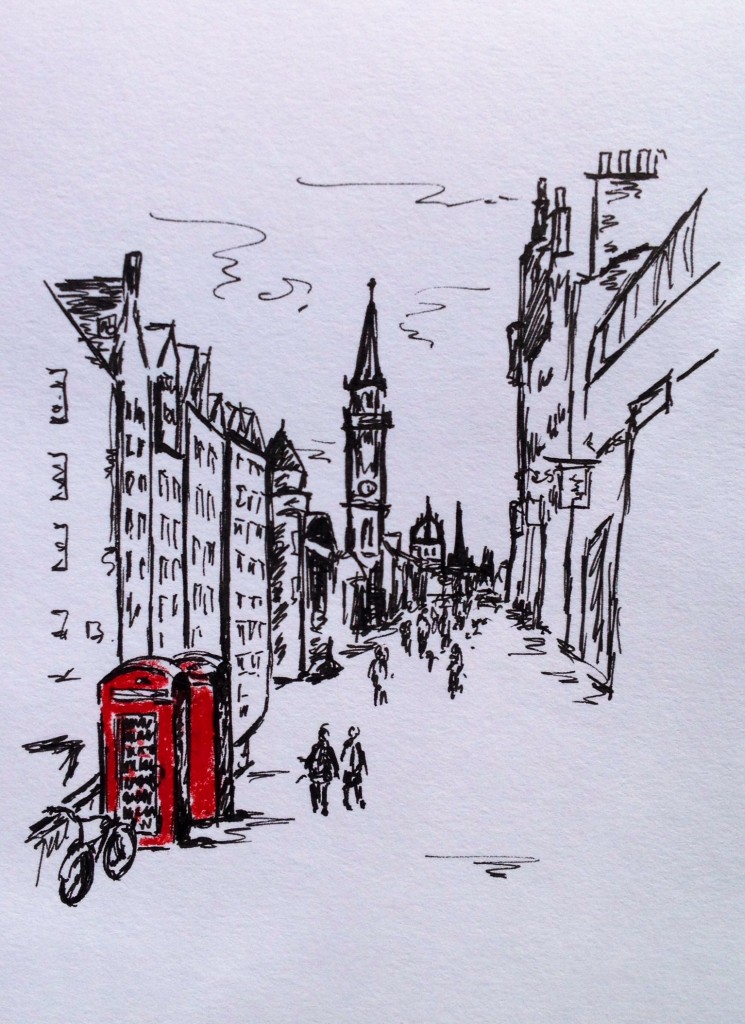 Edinburgh, colored pencil & ink doodle