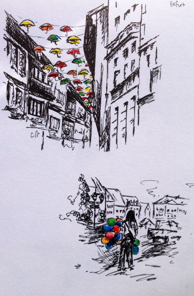 Erfurt & Eisleben, Germany: colored pencil & ink doodles