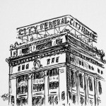City Federal, 4×4 ink doodle, $25