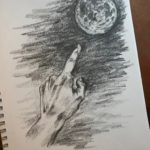 Finger pointing at the moon, graphite